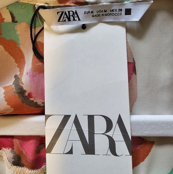 Zara Cream Pink Teal Floral Long Sleeve Button-Down Collared Blouse, Size Medium - Picture 10 of 11